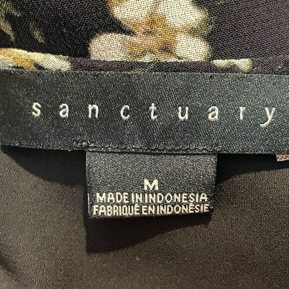 Sanctuary Black Floral Ruffle Long Sleeve Mini Dress Fully Lined Size Medium - Picture 6 of 7